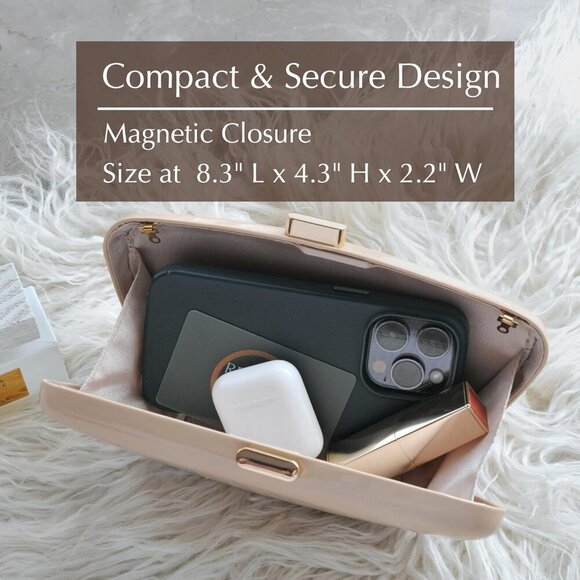 Versatile Nude Patent Leather Clutch with Magnetic Closure - Stylish & Safe - Picture 5 of 7